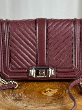 Rebecca Minkoff Love Crossbody Burgundy Quilted Leather Chain Strap Bag